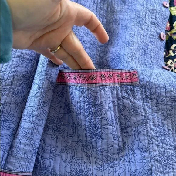 Reversible Women Floral Textured Quilted Jacket Size L Pockets Both Sides P2P 22 - Picture 7 of 12